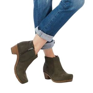 Dansko Maria Nubuck Olive Green Ankle Boots